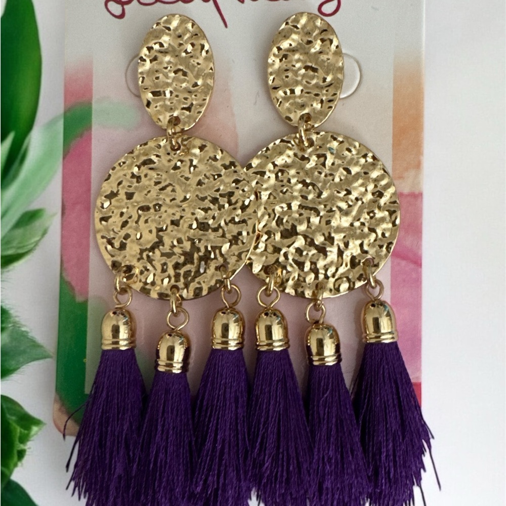 Lilly Pulitzer Mermaid Grotto Tassle Hammered Gold Tone Earrings